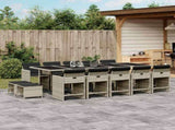 15 Piece Garden Dining Set with Cushions Light Grey Poly Rattan 3211175