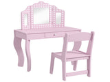 Kids Dressing Table Sets with Stool and Tri-Fold Mirror, Drawer for Playroom, Bedroom - Pink T3398P422147