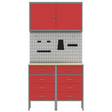 Work Cabinet 5 pcs Red and Grey Engineered Wood and Steel 3321421