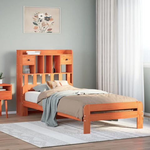 ZNTS Bookcase Bed without Mattress Wax Brown 90x190 cm Single Solid Wood Pine 3308905