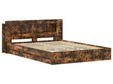 Bed Frame with Storage Smoked Oak 135 x 190 cm Engineered Wood 3434037