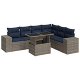 7 Piece Garden Sofa Set with Cushions Grey Poly Rattan Acacia 3326812