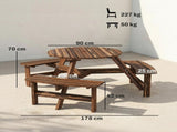 Wooden Garden Dining, 6 Seater Round Dining Picnic Table with Matching Bench, Garden Furniture T3398P554140