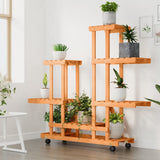 Flower Stand with Wheels 95x25x101 cm Solid Wood Fir 362864