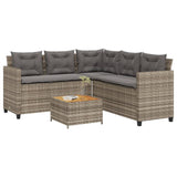Garden Sofa with Table and Cushions L-Shaped Grey Poly Rattan 369049