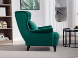Modern Accent Chair, Upholstered Wingback Armchair with High Backrest and Pillow, Velvet-Feel Fabric T3398P377887