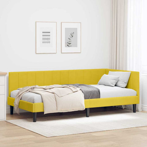 Corner Bed Frame with Headboard Yellow 90 x 200 cm Velvet 42016354