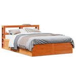 Bed Frame with Headboard Wax Brown 135x190 cm Double Solid Wood Pine 3306359
