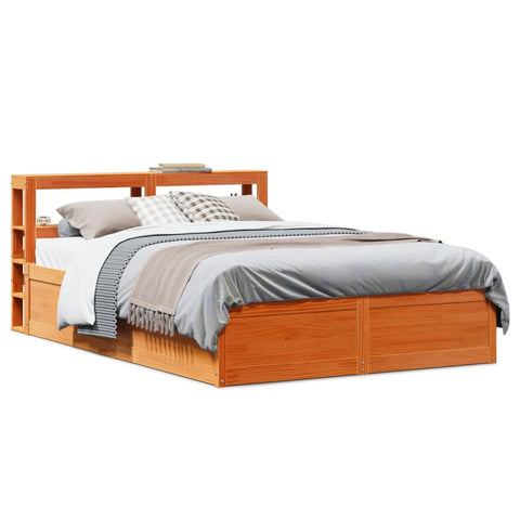 Bed Frame with Headboard Wax Brown 135x190 cm Double Solid Wood Pine 3306359