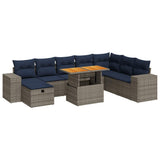 9 Piece Garden Sofa Set with Cushions Grey Poly Rattan Acacia 3328104