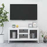 TV Cabinet White 105x35x52 cm Steel and Glass 336059