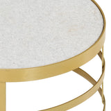 2 Piece Coffee Table Set Marble Brass and White 285911