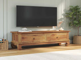 TV Stand with Drawer Natural 110 x 35 x 40 cm Solid Teak Wood 42017957