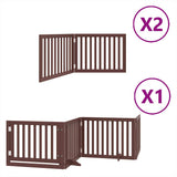 Dog Gate with Door Foldable 8 Panels Brown 640 cm Poplar Wood 3155690