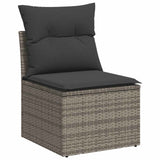 ZNTS 5 Piece Garden Sofa Set with Cushions Grey Poly Rattan Acacia 3327490