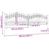 Fence Gate KAMPEN with Spear Top Black 302x78 cm Steel 151094