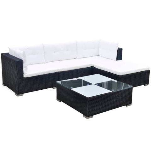 5 Piece Garden Lounge Set with Cushions Poly Rattan Black 42740