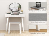 Dressing Table with Mirror and Stool, Vanity Makeup Desk Set with 2 Drawers, Cushioned Stool and T3398P378743