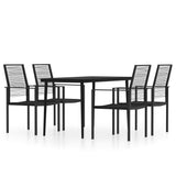 Dining Set Black Powder-coated steel, glass, PVC hollow rattan 3099205