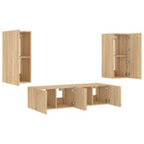 ZNTS 4 Piece TV Wall Units with LED Sonoma Oak Engineered Wood 3216841