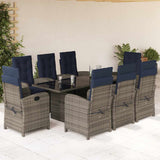 9 Piece Garden Dining Set with Cushions Grey Poly Rattan 3212270
