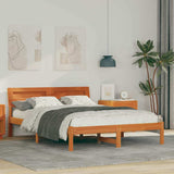 Bed Frame with Headboard Wax Brown 135 x 190 cm Solid Pine Wood 872787