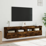 TV Wall Cabinets with LED Lights 2 pcs Smoked Oak 80x30x40 cm 837206