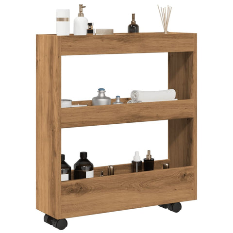 ZNTS Narrow Storage Trolley 3 Tier Artisian Oak Engineered Wood 855249
