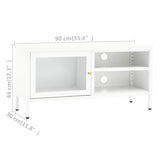TV Cabinet White 90x30x44 cm Steel and Glass 336056