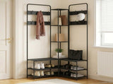 Coat Stand with Shoes Bench Black Oak 143 x 30 x 199.5 cm 8012044