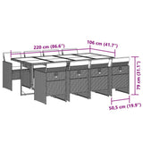 9 Piece Garden Dining Set with Cushions Black Poly Rattan 3210558