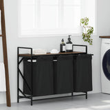 Laundry Basket 3 Compartments with Shelf Brown Oak 859064
