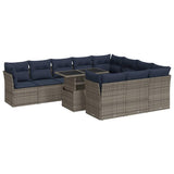 11 Piece Garden Sofa Set with Cushions Grey Poly Rattan Acacia 3326232