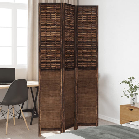 ZNTS Room Divider 3 Panels Dark Brown Solid Wood Paulownia 358704