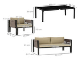 4 Piece Metal Garden Furniture Set with Tempered Glass Coffee Table, Texteline Pocket, Outdoor Set T3398P327922