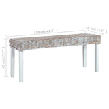 Bench 110 cm White Natural Kubu Rattan and Solid Mahogany Wood 285788