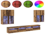 TV Wall Cabinet Set with LED Lights with LED 7 pcs Old Wood 3402794
