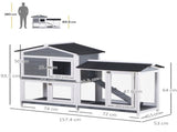 Wooden 2-Tier Rabbit Hutch w/ Tray Ramp Grey T3398P548566