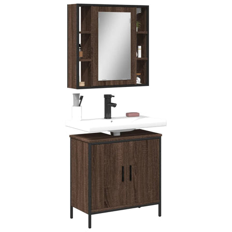 ZNTS 2 Piece Bathroom Furniture Set Brown Oak Engineered Wood 3214724