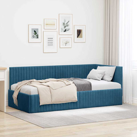 Corner Bed Frame with Headboard Blue 90 x 200 cm Velvet 42016265