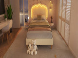 Upholstered Bed, 3ft 90x190cm Single Bed with LED, Bed Frame with Wooden Slats and Adjustable Height N601P288476B