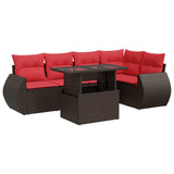 6 Piece Garden Sofa Set with Cushions Brown Poly Rattan Acacia 3326645
