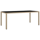 Garden Table with Glass Top Beige Poly Rattan&Tempered Glass 319556