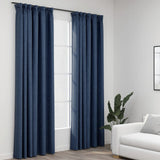 Linen-Look Blackout Curtains with Hooks 2 pcs Blue 140x225 cm 321181
