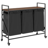 Laundry Basket 3 Compartments with Wheels Brown Oak 859094