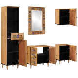 Bathroom Furniture Set with Door 5 pcs Natural Solid Mango Wood 3310099