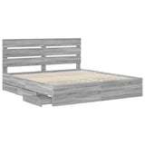 Bed Frame with Drawer Grey Sonoma 200 x 200 cm Engineer Wood 3411812