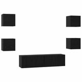 TV Cabinet Set Wall-mounted 6 pcs Black Oak Engineered Wood 3393142
