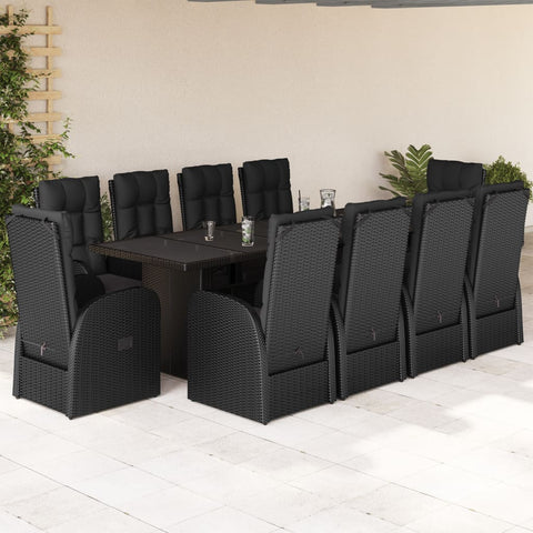 ZNTS 11 Piece Garden Dining Set with Cushions Black Poly Rattan 3277658