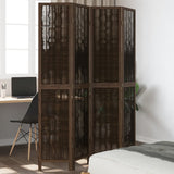 Room Divider 4 Panels Dark Brown Solid Wood Paulownia 358659